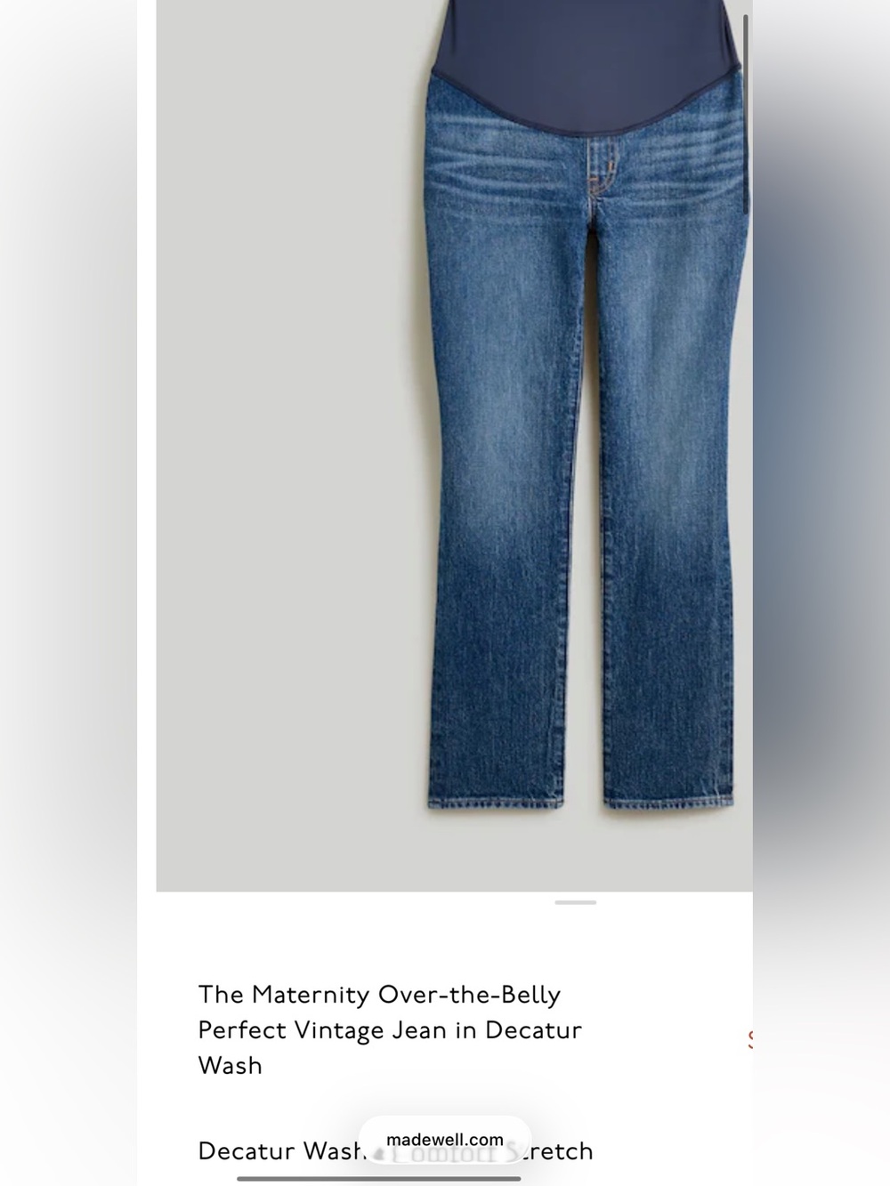NWT MADEWELL the maternity perfect vintage Jean